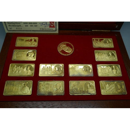 7243 - A set of Pobjoy Mint silver ingots, The Centenary of Sir Winston Churchill, 22ct gold on silver, 197... 