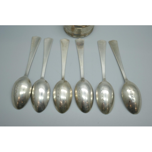 7248 - A set of six silver teaspoons, George V Silver Jubilee, and a silver napkin ring, 65g