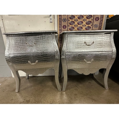 3093 - A pair of silver crocodile effect two drawer side tables