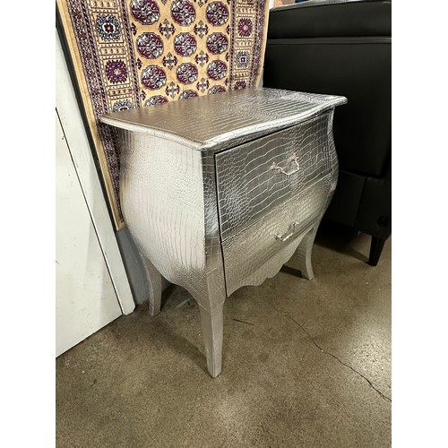 3093 - A pair of silver crocodile effect two drawer side tables