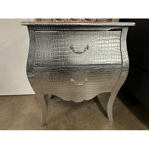 3093 - A pair of silver crocodile effect two drawer side tables