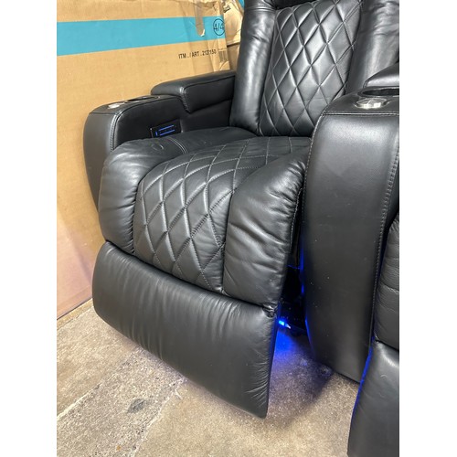 3155 - Tuscany 4 row black leather electric reclining theatre chairs with LED lights and storage, original ... 