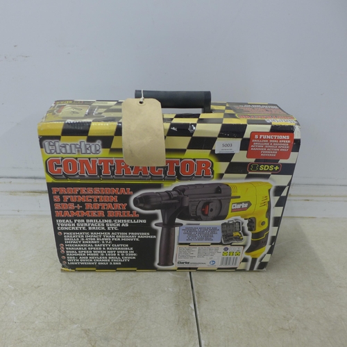 5003 - A cased Clarke Contractor CON720RHD professional 5 function SDS+ rotary hammer drill* This lot is su... 