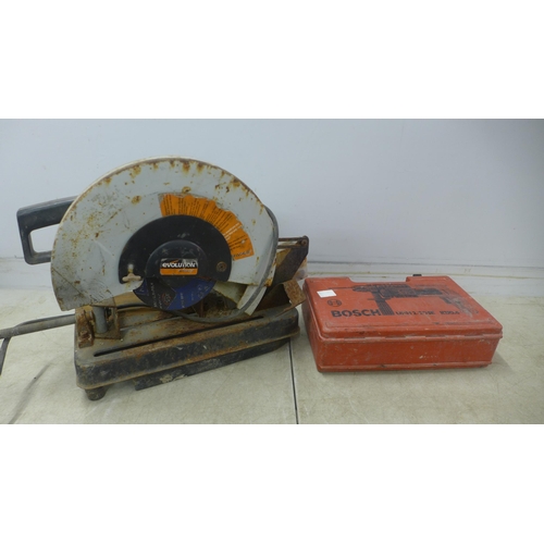 5031 - An Evolution Rage 110v metal cutting chop saw
**FAILED PAT TEST DUE TO DAMAGED CABLE** and a Bosch U... 