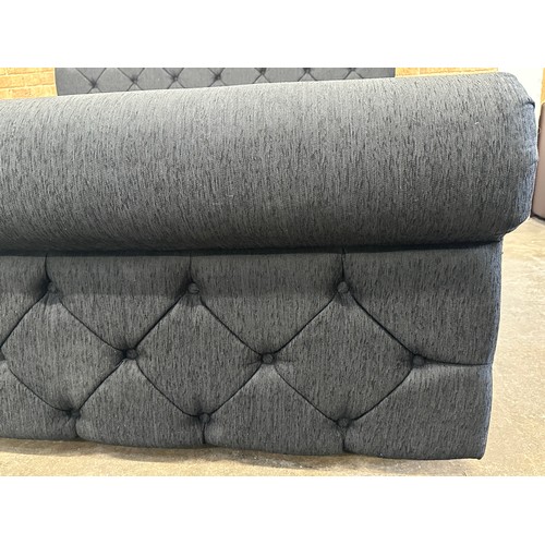 3172 - A black fabric buttoned superking size bed and mattress