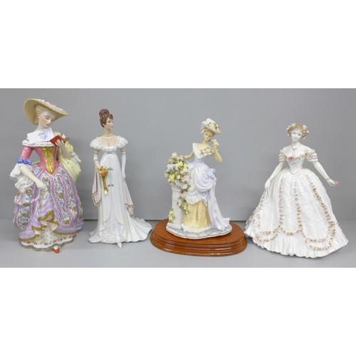 2002 - Four figures; Royal Worcester Sweetest Valentine, two Franklin Mint, one ‘Arabella’, by the Georgett... 