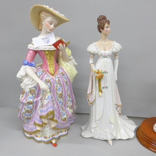 2002 - Four figures; Royal Worcester Sweetest Valentine, two Franklin Mint, one ‘Arabella’, by the Georgett... 