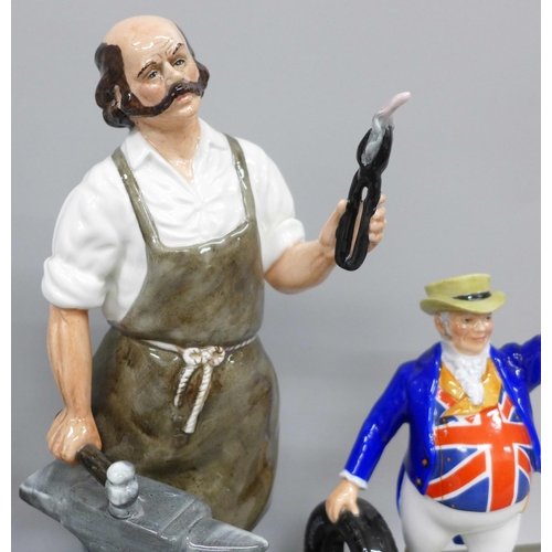 2004 - Three Royal Doulton figures comprising 'Old Ben', 'John Bull Tyre Man' and 'The Blacksmith', two box... 