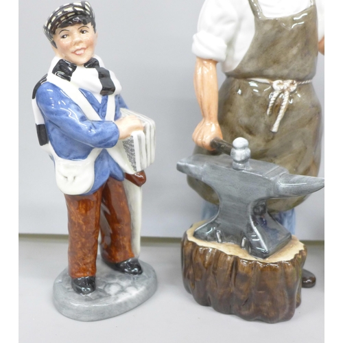 2004 - Three Royal Doulton figures comprising 'Old Ben', 'John Bull Tyre Man' and 'The Blacksmith', two box... 