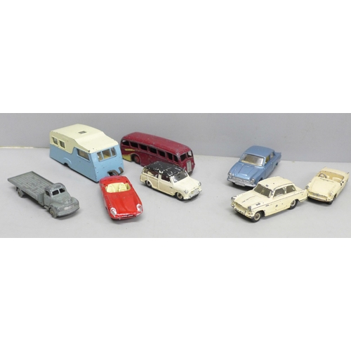 2026 - Eight vintage Dinky Toys including E-Type Jaguar and MG-B