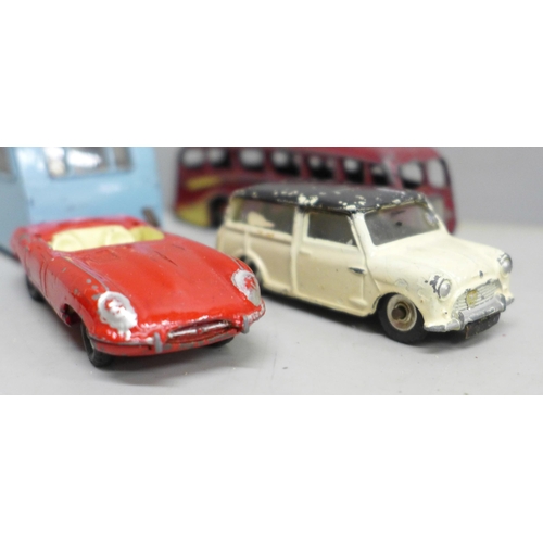 2026 - Eight vintage Dinky Toys including E-Type Jaguar and MG-B