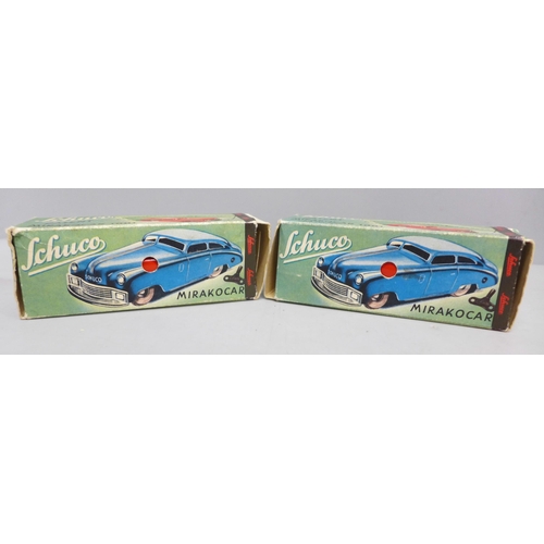 2027 - Two Schuco Mirakocar 1001 clockwork vehicles, boxed, made in U.S. Zone Germany, one with scratched n... 