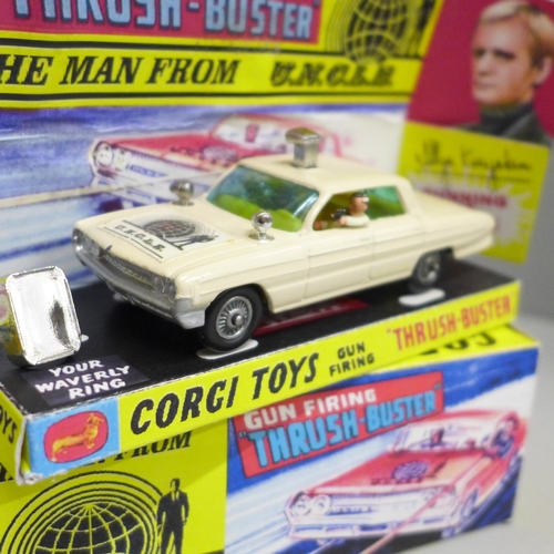 2037 - Two restored Corgi vehicles in reproduction boxes, Batmobile 267 and The Man from UNCLE Thrush-Buste... 