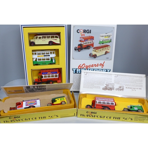 2058 - A Corgi 60 Years of Transport C89 vehicles set, and two other sets, R2500G and R2499G