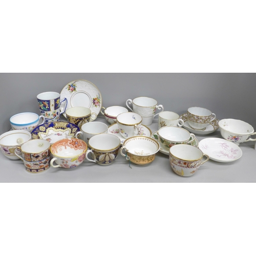 2062 - A collection of early English cups and saucers, some individual cups a/f, porcelain and china includ... 