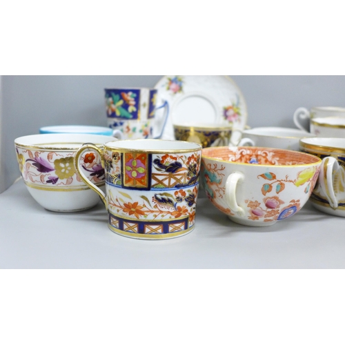 2062 - A collection of early English cups and saucers, some individual cups a/f, porcelain and china includ... 