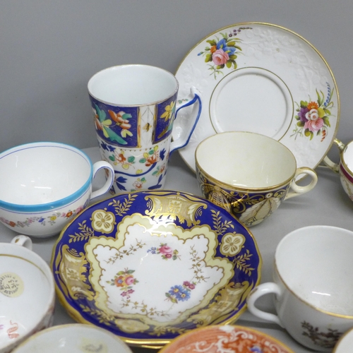 2062 - A collection of early English cups and saucers, some individual cups a/f, porcelain and china includ... 