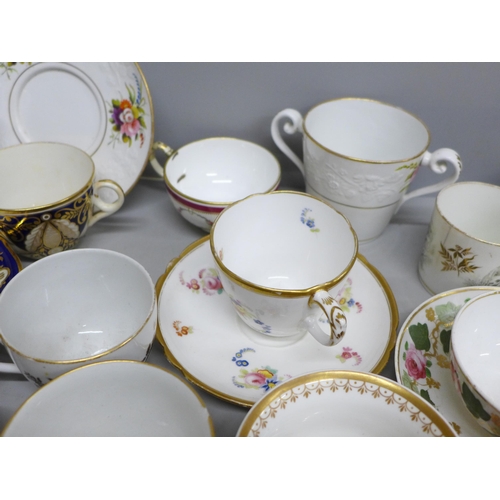 2062 - A collection of early English cups and saucers, some individual cups a/f, porcelain and china includ... 