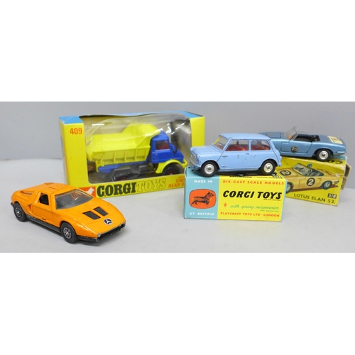 2066 - A collection of Corgi Toys die-cast model vehicles comprising 409, 318 and 226, boxed, and a Mercede... 