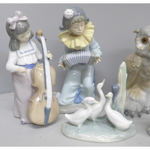 2069 - A collection of eight Nao and two Lladro figures, (two Lladro a/f)