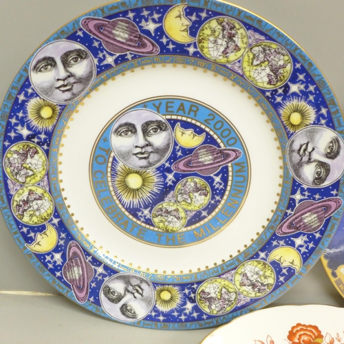 2084 - Two limited edition Millennium commemorative plates, Spode and Royal Worcester and a Royal Crown Der... 