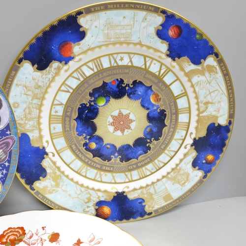 2084 - Two limited edition Millennium commemorative plates, Spode and Royal Worcester and a Royal Crown Der... 