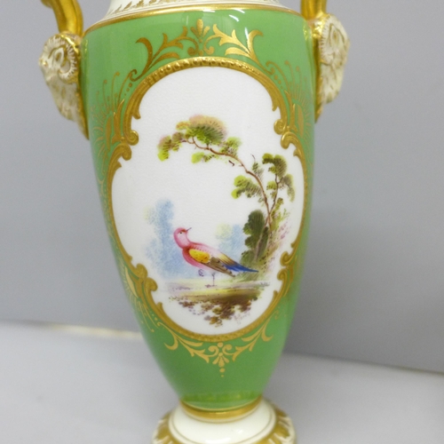 2091 - A Royal Worcester cream and sugar, decorated with roses, a Coalport vase and cover, green ground bas... 