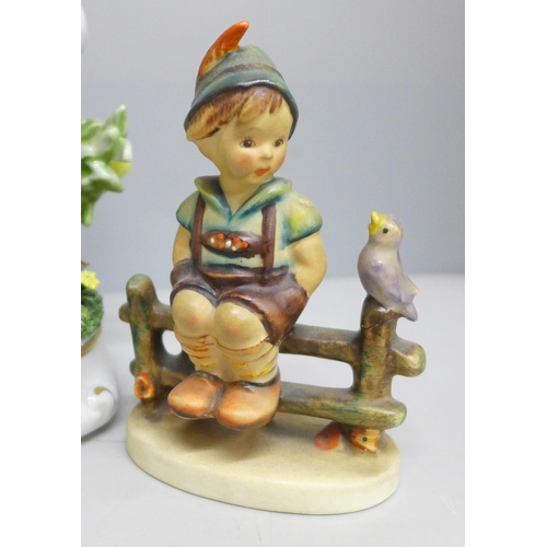 2093 - Five figures, Royal Doulton Amanda, a Beswick Owl, 2026, two Hummel and an Unter Weiss Bach figure g... 