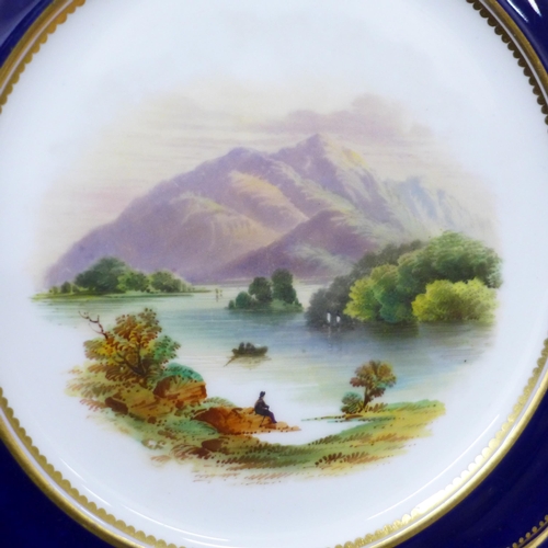 2096 - Three 19th Century Coalport cabinet plates, hand painted with scenes of Ben Lomond, Loch Achray, Est... 