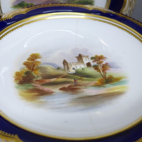 2096 - Three 19th Century Coalport cabinet plates, hand painted with scenes of Ben Lomond, Loch Achray, Est... 