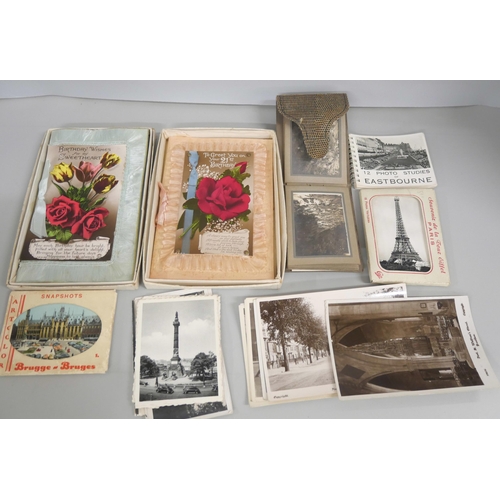 2140 - A box of Edwardian postcards including World War I sweetheart embroidered cards, two of Graf Zeppeli... 