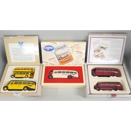 2146 - Six Corgi die-cast vehicle sets comprising of York Fair 1935 Timpsons Coach 97181, 'We're On The Mov... 