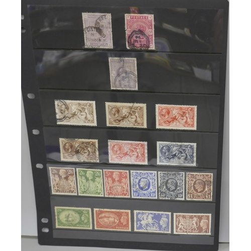 2187 - Stamps; a stocksheet of Great Britain high value stamps, Queen Victoria to King George VI