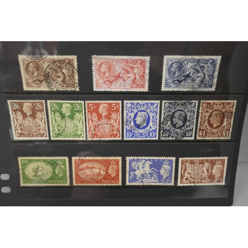 2187 - Stamps; a stocksheet of Great Britain high value stamps, Queen Victoria to King George VI