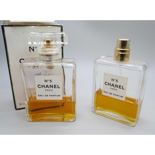 2192 - Two bottles of Chanel No.5 perfume one boxed, both used