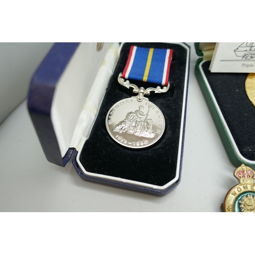 2195 - A National Service Medal, cased, a one Troy ounce 999. fine silver Cunard D-Day medallion, Civil Def... 