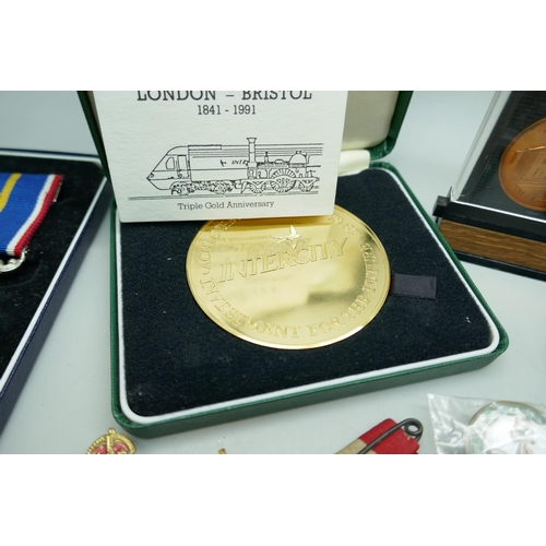 2195 - A National Service Medal, cased, a one Troy ounce 999. fine silver Cunard D-Day medallion, Civil Def... 