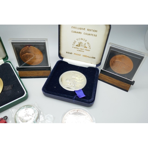 2195 - A National Service Medal, cased, a one Troy ounce 999. fine silver Cunard D-Day medallion, Civil Def... 