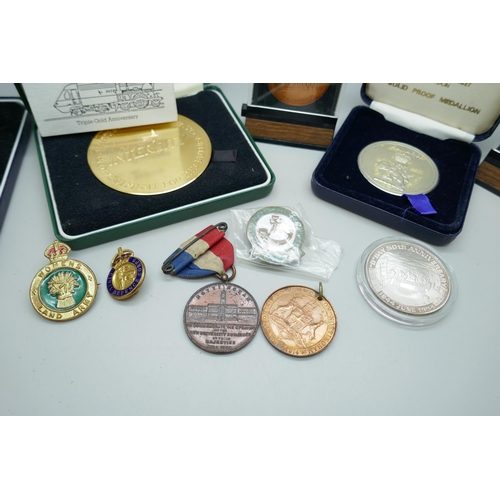 2195 - A National Service Medal, cased, a one Troy ounce 999. fine silver Cunard D-Day medallion, Civil Def... 