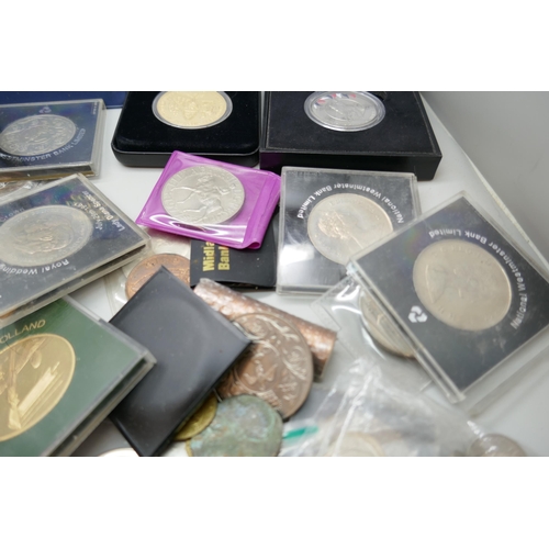 2202 - A collection of coins, commemorative crowns, £2 coins, three First Decimal coin sets, etc.