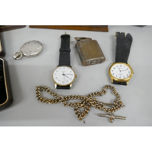 2203 - Two Sekonda wristwatches, plated cigarette box, Slava travel clock, vintage lighter, etc. *This lot ... 