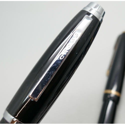 2214 - Six Parker fountain pens including two with 14ct gold nibs and a Cross fountain pen