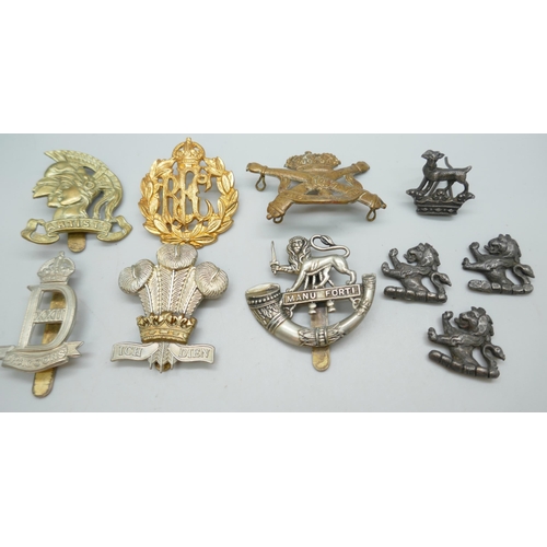 2215 - Seven military regimental cap badges, Royal Flying Corps and Artists, one by Marples & Beasley, and ... 