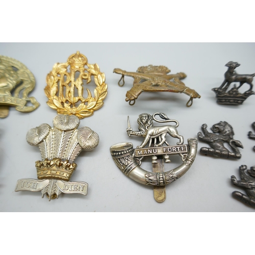 2215 - Seven military regimental cap badges, Royal Flying Corps and Artists, one by Marples & Beasley, and ... 