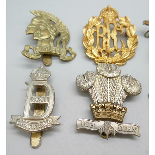 2215 - Seven military regimental cap badges, Royal Flying Corps and Artists, one by Marples & Beasley, and ... 