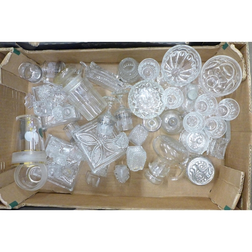 2334 - Five boxes of mixed crystal and glass, including five large gin glasses, two pressed glass ale glass... 