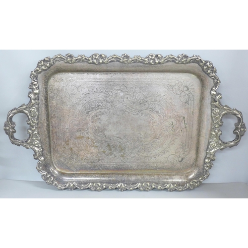 2337 - A large silver plated two handled serving tray with foliate edge **PLEASE NOTE THIS LOT IS NOT ELIGI... 