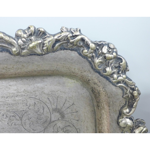 2337 - A large silver plated two handled serving tray with foliate edge **PLEASE NOTE THIS LOT IS NOT ELIGI... 