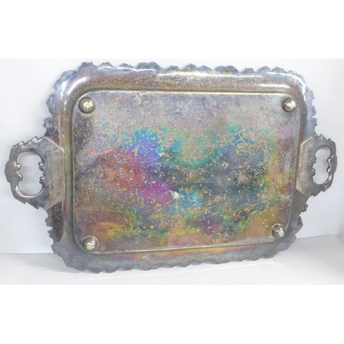 2337 - A large silver plated two handled serving tray with foliate edge **PLEASE NOTE THIS LOT IS NOT ELIGI... 