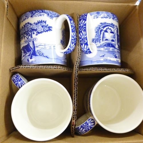 2338 - Three boxes of Copeland Spode Italian blue and white china, two teapots and coffee pots, a set of fo... 